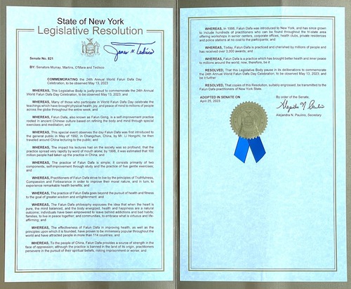 Image for article New York, ABD: Eyalet Senatosu Dünya Falun Dafa Günü'nü Anılmasına Dair Kararı Kabul Etti
