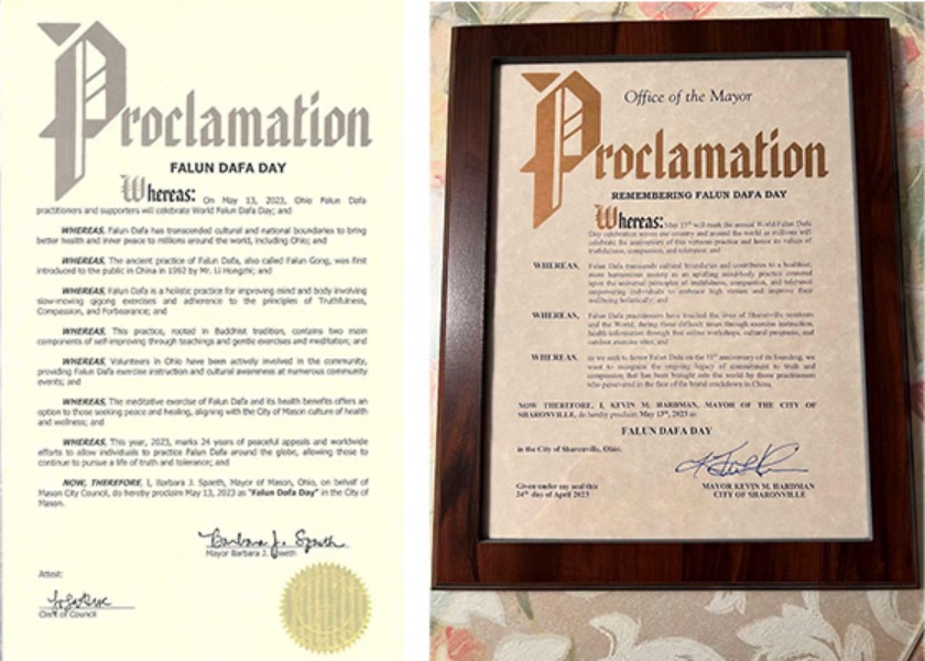 Image for article Ohio, ABD: Üç Şehir, Dünya Falun Dafa Günü'nü Anmak İçin Bildiriler ve Mektuplar Yayınladı