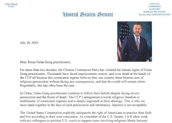 Image for article ​ABD: Senatör Ted Cruz, Çin Komünist Rejiminin Falun Gong Zulmünü Kınadı