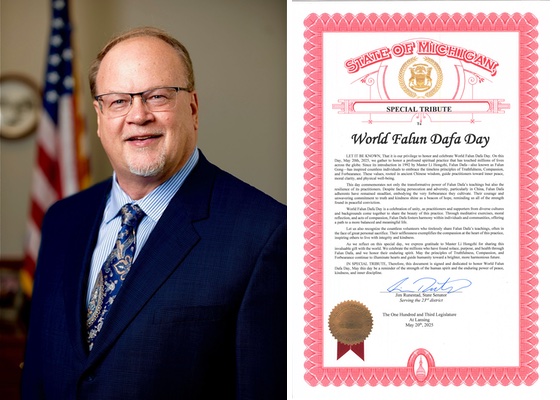 Image for article ​Michigan: Eyalet Senatörü Falun Dafa Günü'nü Onurlandıran Özel Bir Övgü Yayımladı