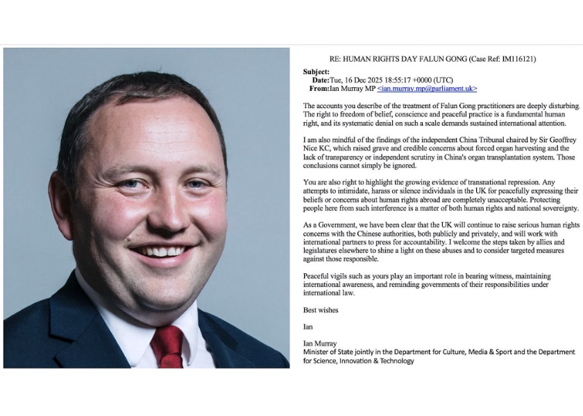 Image for article ​İngiltere Devlet Bakanı, Falun Gong Grubunun İnsan Hakları Günü Etkinliklerine Destek Verdi
