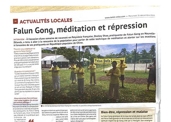Image for article ​Tahiti: Yerel Halk Falun Dafa Hakkında Bilgi Edindi, En Büyük Yerel Medya Uygulayıcılarla Röportaj Yaptı
