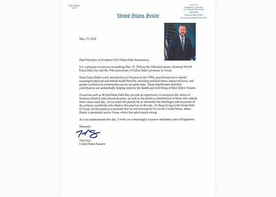 Image for article Senatör Ted Cruz, Dünya Falun Dafa Günü'nü Anıyor