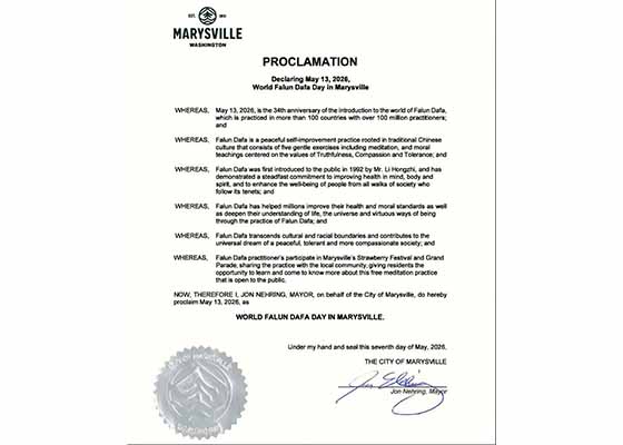 Image for article ​Washington Eyaleti Marysville Şehri Falun Dafa Günü İlan Etti