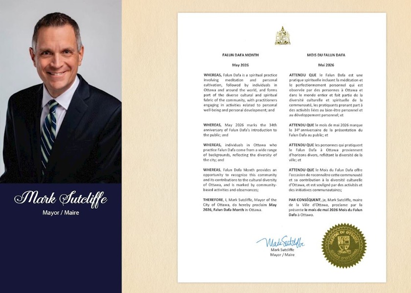 Image for article ​Ottawa Belediye Başkanı Falun Dafa Ayı Bildirisi Yayınladı